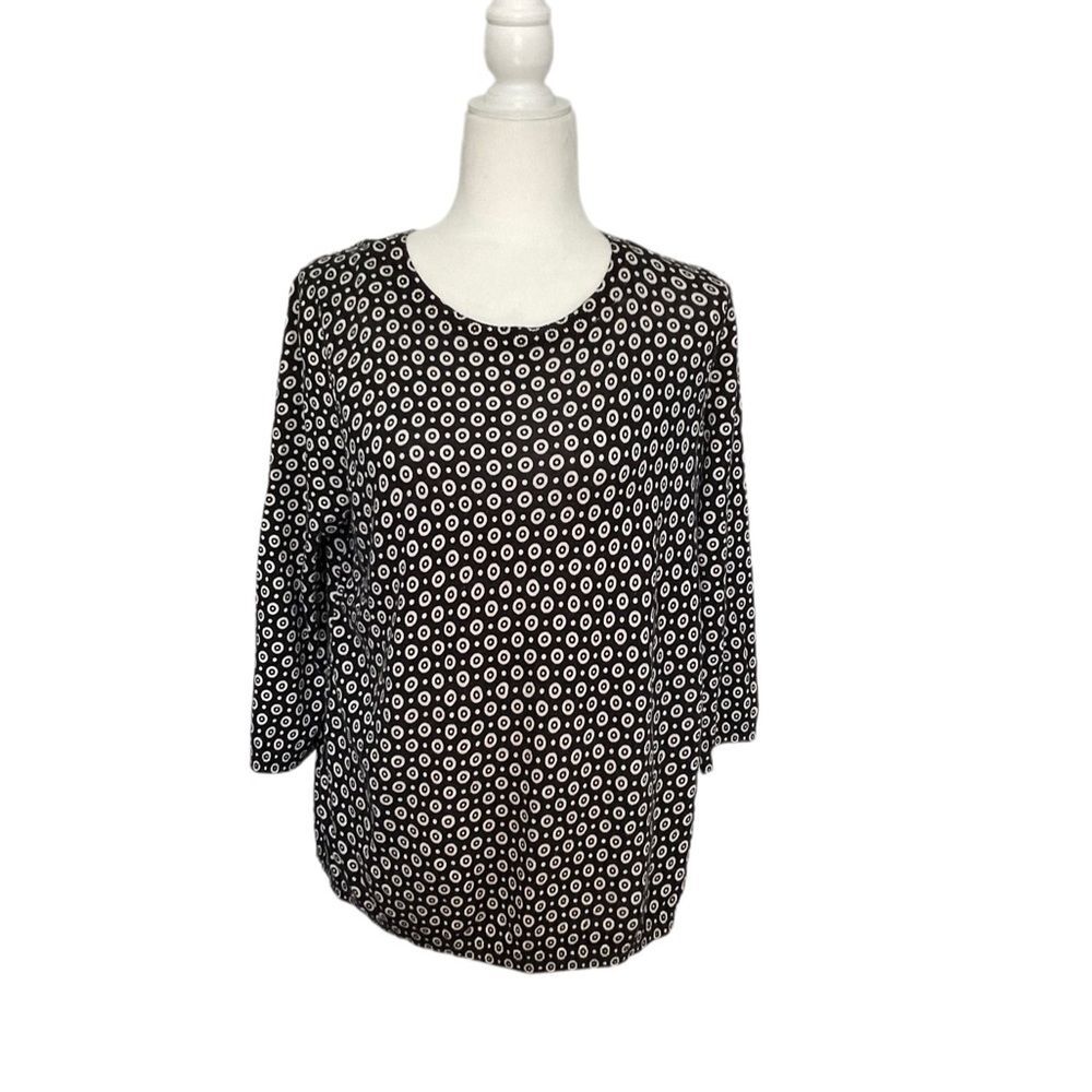 Ann Taylor Black Crew Neck White Dot in Dot 3/4 Sleeve Sweater Size L